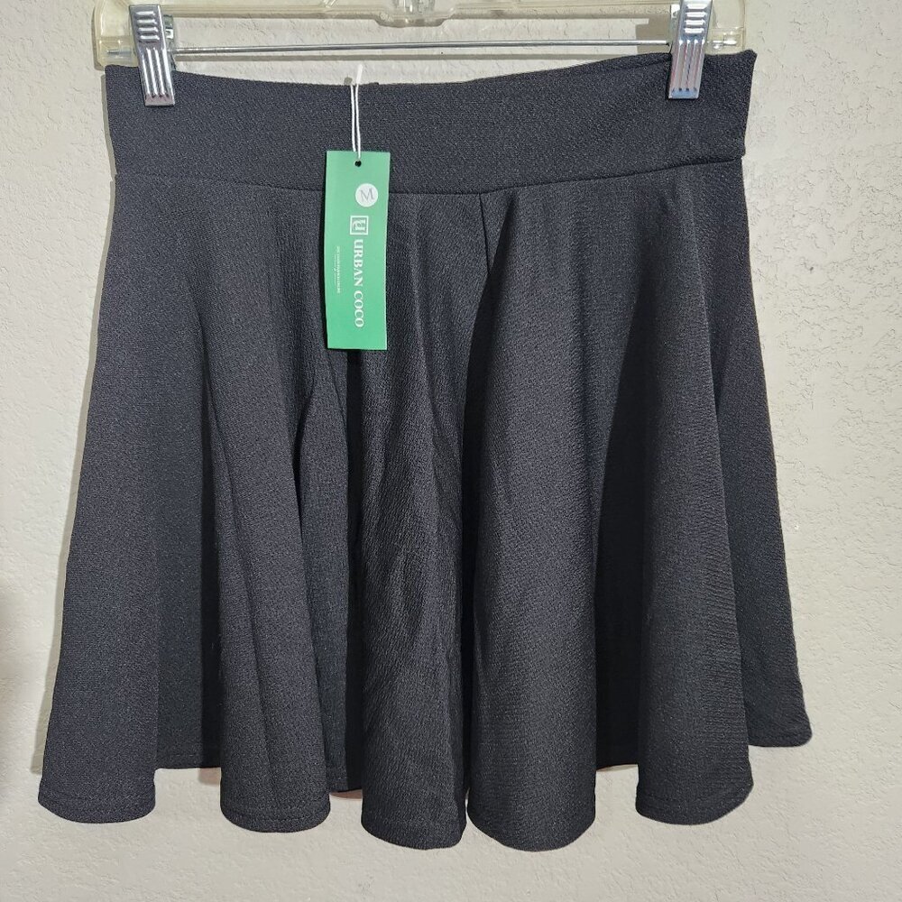 Urban Coco Pleated Flared Skater Skirt Medium Black